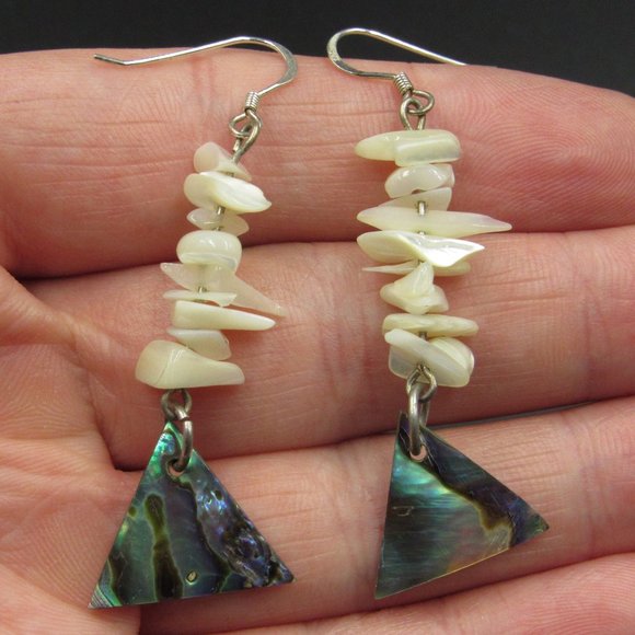 Jewelry - Sterling Silver White & Abalone Shell Earrings